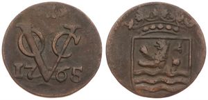 Netherlands East Indies, V.O.C., 1 Duit Copper 1765, Crowned Zeeland arms, KM 152.3, VF