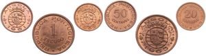 Angola, Portuguese Colony, 20, 50 Centavos & 1 Escudo Bronze 1961/1963, Crowned arms, KM 75/76 & 78, A.UNC