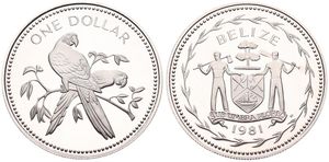 Belize, Commonwealth, 1 Dollar Silver 1981, Scarlet Macaws on branch, KM 43a, PROOF