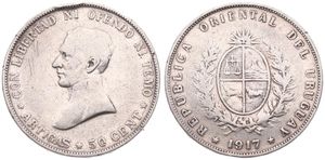 Uruguay, Republic, 50 Centesimos Silver 1917, Head of Artigas left, KM 22, VF (some edgenicks)