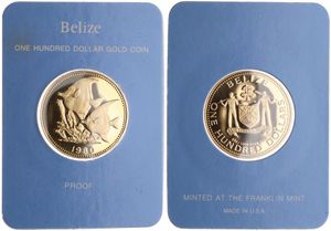 Belize, Commonwealth, 100 Dollars Gold 1980, Moorish idol reef fish, KM 62, PROOF, Comes in original box with certificate of authenticity (*)