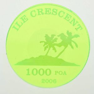 Ile Crescent, French Overseas Territory, 1000 Poa Green Acrylic 2006, Two palm trees on island, KM X2, SCARCE, UNC