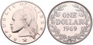 Liberia, Republic, 1 Dollar Copper-Nickel 1969, Head with headdress left above star, KM 18a.2, PROOF