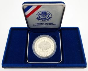 United States of America, Republic, 1 Dollar Silver 1987S, Constitution Bicentennial, KM 220, PROOF in original box