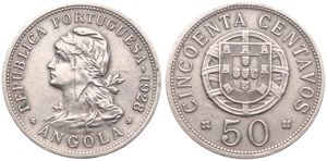 Angola, Portuguese Colony, 50 Centavos Nickel-Bronze 1928, Laureate head left, KM 69, XF