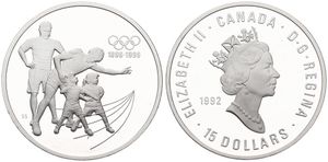 Canada, Confederation, Elizabeth II, 15 Dollars Silver 1992, Olympics - Coaching Track, KM 215, PROOF