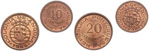 Angola, Portuguese Colony, 10 & 20 Centavos Bronze 1948, 300th Anniversary of the Revolution of 1648, KM 70/71, A.UNC