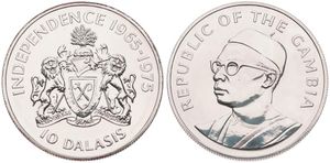 Gambia, Republic, 10 Dalasis Silver 1975, 10th Anniversary of Independence, KM 16, B.UNC