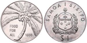 Samoa, Constitutional Monarchy, 1 Tala Copper-Nickel 1980, F.A.O. - Coconut Palm, KM 38, UNC 