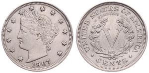 United States of America, Republic, 5 Cents Copper-Nickel 1907, Liberty nickel, KM 112, VF 
