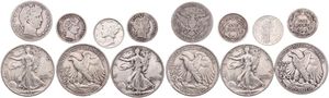 United States of America, Republic, Very good lot with 7 different older silver coins in various grades...