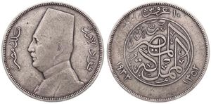 Egypt, Kingdom, Fuad I, 10 Piastres Silver AH1352 (1933), Uniformed bust left, KM 350, VF 