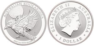 Australia, British Colony, Elizabeth II, 1 Dollar Silver 2018, Kookaburra in flight, KM New, PROOF