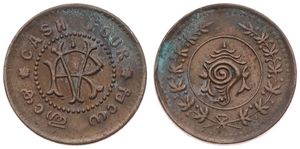 India - Princely States, Travancore, Rama Varma VI, 4 Cash Copper ND (1901-1910), RV Monogram / Conch Shell in sprays, KM 41, XF