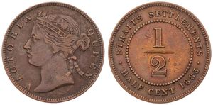 Straits Settlements, British Colony, Victoria, 1/2 Cent Copper 1883, Crowned bust left, KM 8, SCARCE, VF