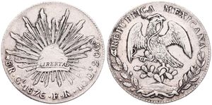 Mexico, Republic, 8 Reales Silver 1876 Go FR, Facing Eagle - Radiant Cap, KM 377.8 (Guanajuato), VF