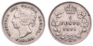Canada, Confederation, Victoria, 5 Cents Silver 1881H, Laureate head left, KM 2, VF