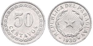 Paraguay, Republic, 50 Centavos Aluminum 1938, Radiant star within wreath, KM 15, UNC