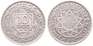 Morocco, French Protectorate, Mohammed V, 10 Francs Copper-Nickel AH1366 (1947), Star of David within circle, KM 44, A.UNC