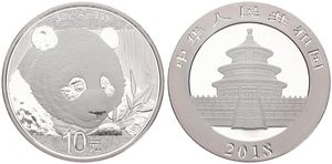 China, Peoples Republic, 10 Yuan Silver 2018, Panda holding bamboo, KM New, PROOF