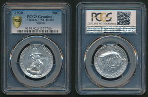 United States of America, Republic, 1/2 Dollar Silver 1920, Pilgrim Tercentenary, KM 147.1, PCGS Graded Cleaned - UNC Detail 