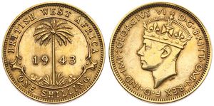 British West Africa, Colony, George VI, 1 Shilling Nickel-Brass 1943, Crowned bust left, KM 23, XF (slightly cleaned)