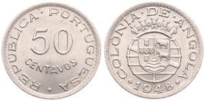 Angola, Portuguese Colony, 50 Centavos Nickel-Bronze 1948, 300th Anniversary of the Revolution of 1648, KM 72, UNC