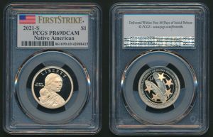 United States of America, Republic, 1 Dollar Aluminum-Bronze 2021S, Native American Dollar - Distinguished Military Service, KM New, PCGS Graded PR-69DCAM