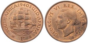 South Africa, British Colony, George VI, 1 Penny Bronze 1940, Head left, KM 25, A.UNC