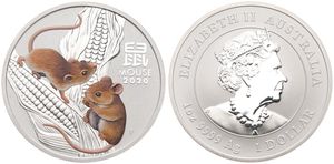 Australia, British Colony, Elizabeth II, 1 Dollar Silver 2020, Year of the Mouse in multicolor, KM New, B.UNC