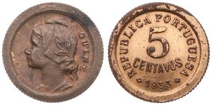 Guinea-Bissau, Portuguese Colony, 5 Centavos Bronze 1933, Liberty head left, KM 1, VF