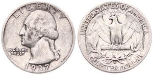 United States of America, Republic, 1/4 Dollar Silver 1937S, Washington quarter, KM 164, VF
