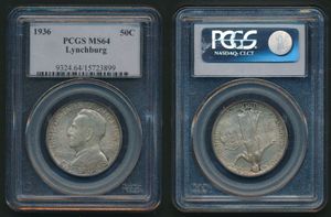 United States of America, Republic, 1/2 Dollar Silver 1936, Lynchburg, Virginia Sesquicentennial, KM 183, PCGS Graded MS-64