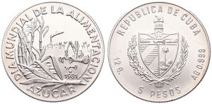 Cuba, Second Republic, 5 Pesos Silver 1981, World Food Day - Sugar Production, KM 78, UNC