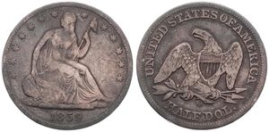 United States of America, Republic, 1/2 Dollar Silver 1859O, Seated Liberty, KM A68, Fine
