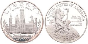 United States of America, Republic, 1 Dollar Silver 1996P, 150th Anniversary of the Smithsonian Institution, KM 276, PROOF