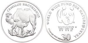 WWF, World Wide Fund for Nature, Medal in Silver 1986, 30th Anniversary of WWF - Camelus Bactrianus (Camel) / WWF Logo surrounded by legend, PROOF