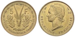 French West Africa, Colony, 5 Francs Aluminum-Bronze 1956, Hooded head left, KM 5, A.UNC