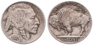 United States of America, Republic, 5 Cents Copper-Nickel 1914, Buffalo nickel, KM 134, VF