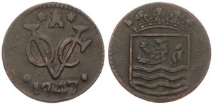 Netherlands East Indies, V.O.C., 1 Duit Copper 1747, Crowned Zeeland arms, KM 152.2, VF