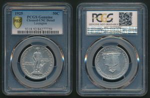 United States of America, Republic, 1/2 Dollar Silver 1925, Lexington-Concord Sesquicentennial, KM 156, PCGS Graded Cleaned - UNC Detail 