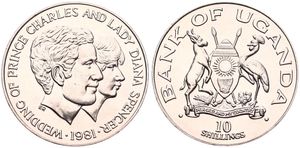 Uganda, Republic, 10 Shillings Copper-Nickel 1981, Wedding of Prince Charles and Lady Diana, KM 21, UNC