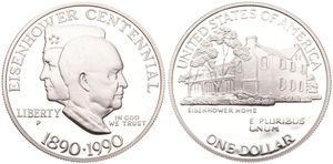 United States of America, Republic, 1 Dollar Silver 1990P, Eisenhower Centennial, KM 227, PROOF