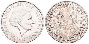 Surinam, Republic, 1 Gulden Silver 1962, Head of Queen Juliana right, KM 15, UNC