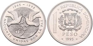 Dominican Republic, Republic, 1 Peso Copper-Nickel 1995, United Nations Anniversary, KM 87, UNC