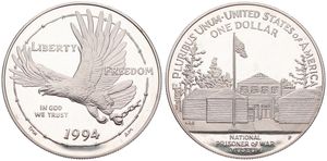 United States of America, Republic, 1 Dollar Silver 1994P, National Prisoner of War Museum, KM 251, PROOF