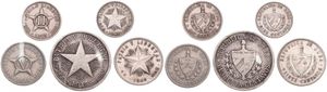 Cuba, First Republic, 2, 5, 10, 20 & 40 Centavos 1915-1949, National arms within wreath, KM div, VF/XF