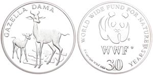WWF, World Wide Fund for Nature, Medal in Silver 1986, 30th Anniversary of WWF - Gazella Dama (Gazelle) / WWF Logo surrounded by legend, PROOF
