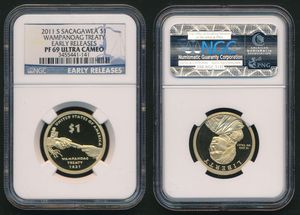 United States of America, Republic, 1 Dollar Aluminum-Bronze 2011S, Native American Dollar - Wampanoag Treaty, KM 503, NGC Graded PF-69 ULTRA CAMEO