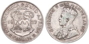 South Africa, British Colony, George V, 1 Florin Silver 1927, Crowned bust left, KM 18, VF